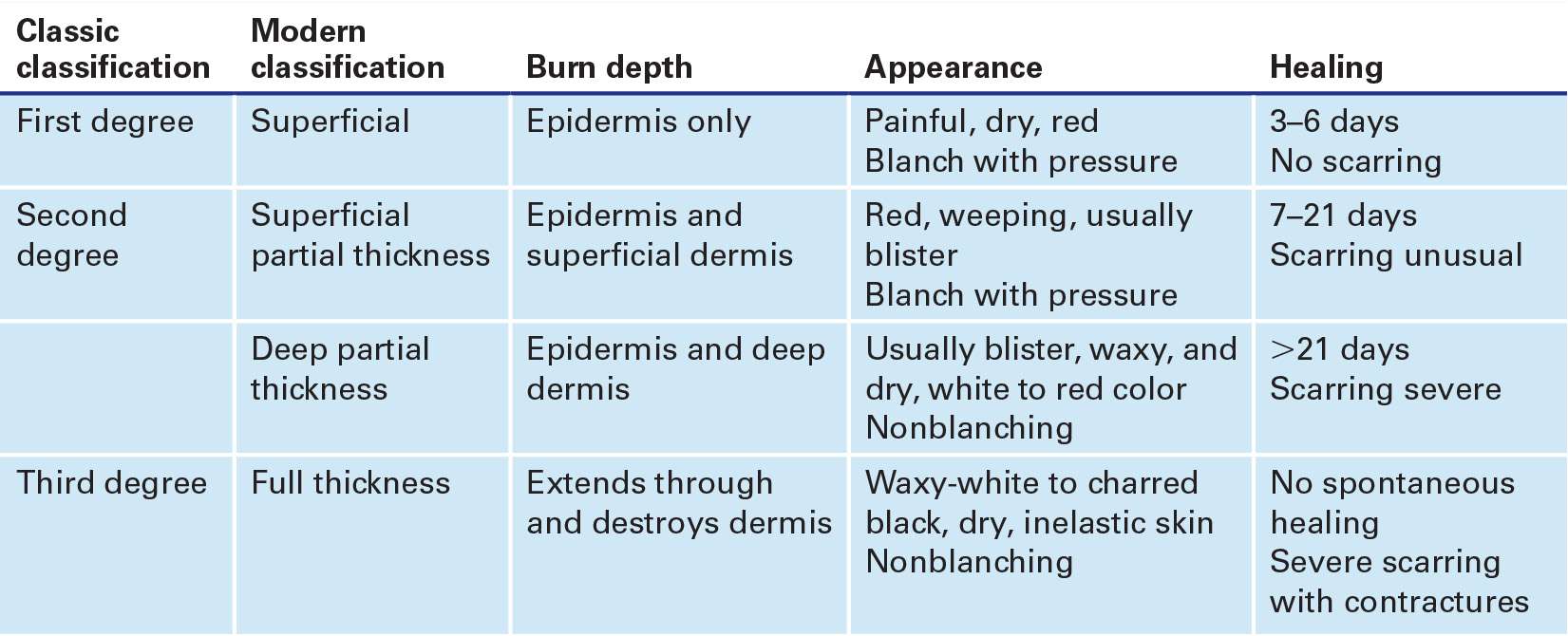 Burn Classification Chart