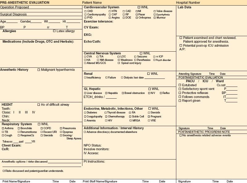 Pre Op Clearance Template