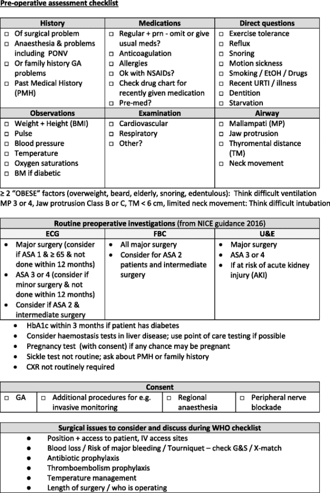 Preoperative assessment and anaesthetic planning Anesthesia Key