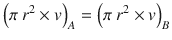 
$$ {\left(\pi\ {r}^2\times v\right)}_A={\left(\pi\ {r}^2\times v\right)}_B $$
